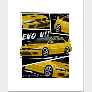 Yellow Mitsubishi Lancer Evolution VII, EVO 7, Evo VII Posters and Art